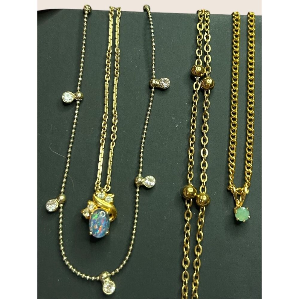 ✨ VTG FAUX OPAL JADE GOLD PENDANT NECKLACE CHOKER STATION CHAIN BUNDLE LOT STACK